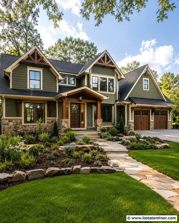 Olive Green House With Two Tone Front Door - 30 Olive Green House Design With Front Door Ideas