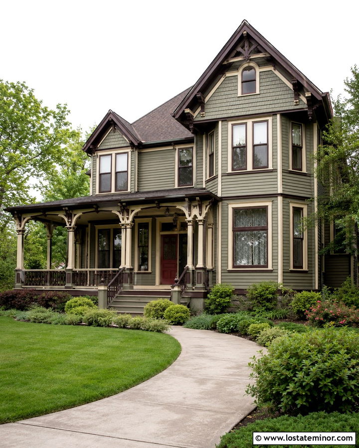 Olive Green House With Two Tone Trim - 30 Olive Green House Design With Trim Ideas
