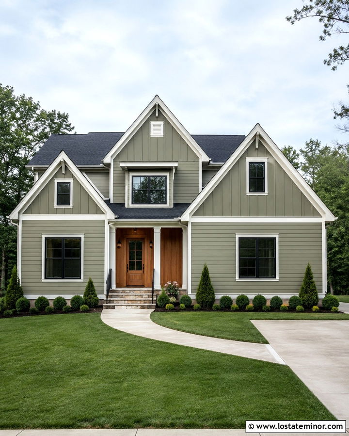 Olive Green House With Vertical Gable Siding - 30 Olive Green House Design With Gables Ideas