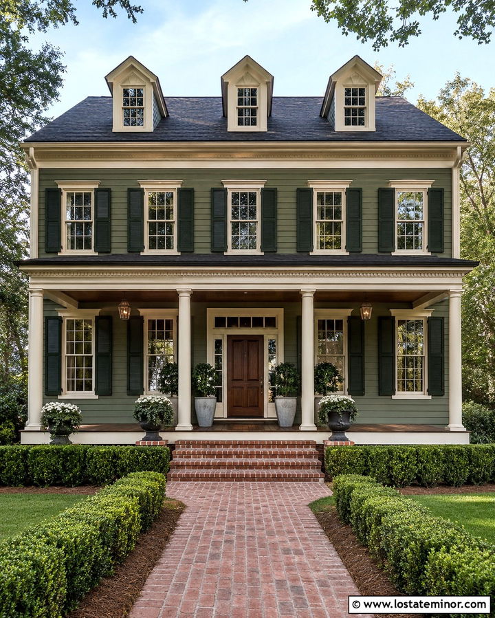 Olive Green House With Walnut Porch Ceiling - 30 Olive Green House Design With Porch Ceiling Ideas