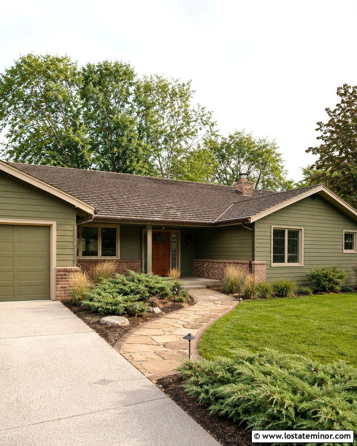 Olive Green House With Weathered Wood Roof - 30 Olive Green House Design With Roof Ideas