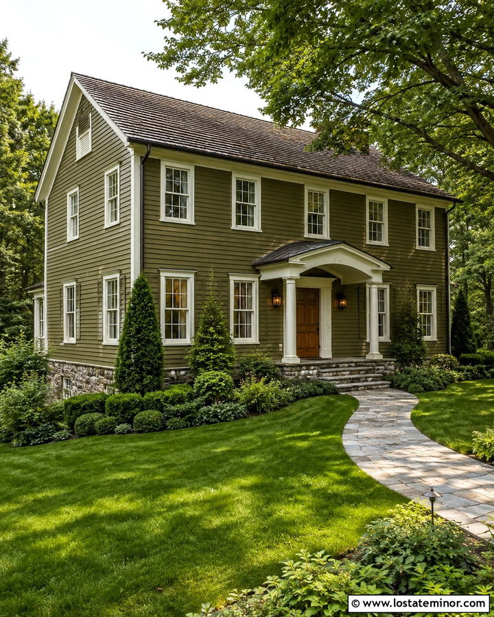 Olive Green House With Weathered Wood Shingles - 30 Olive Green House Design With Shingles Ideas