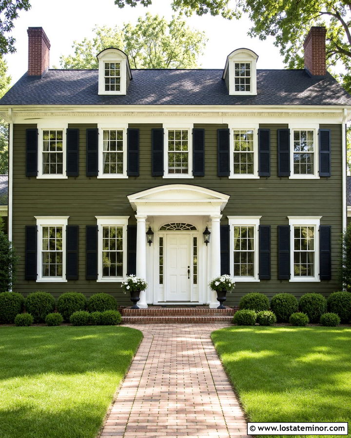 Olive Green House With White Entry Door - 30 Olive Green House Design With Entry Door Ideas