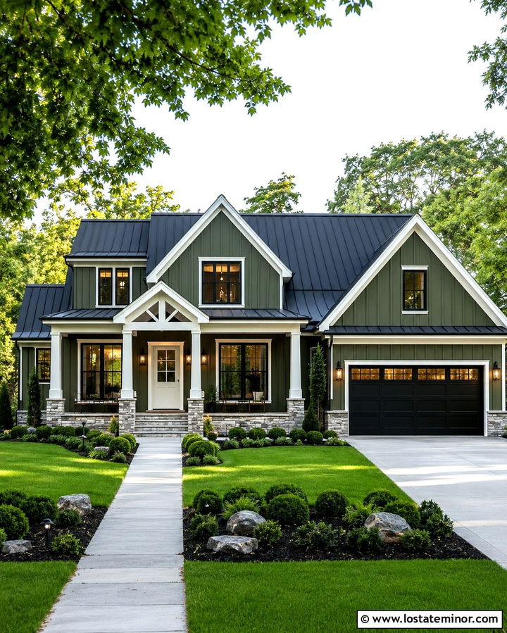 Olive Green House With White Front Door - 30 Olive Green House Design With Front Door Ideas