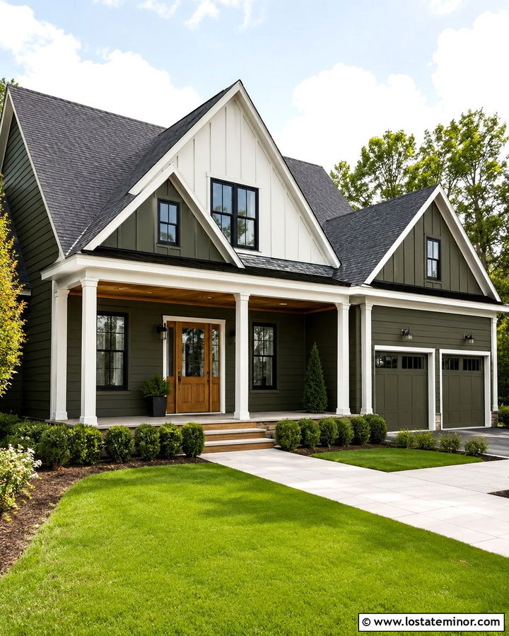 Olive Green House With White Gables - 30 Olive Green House Design With Gables Ideas