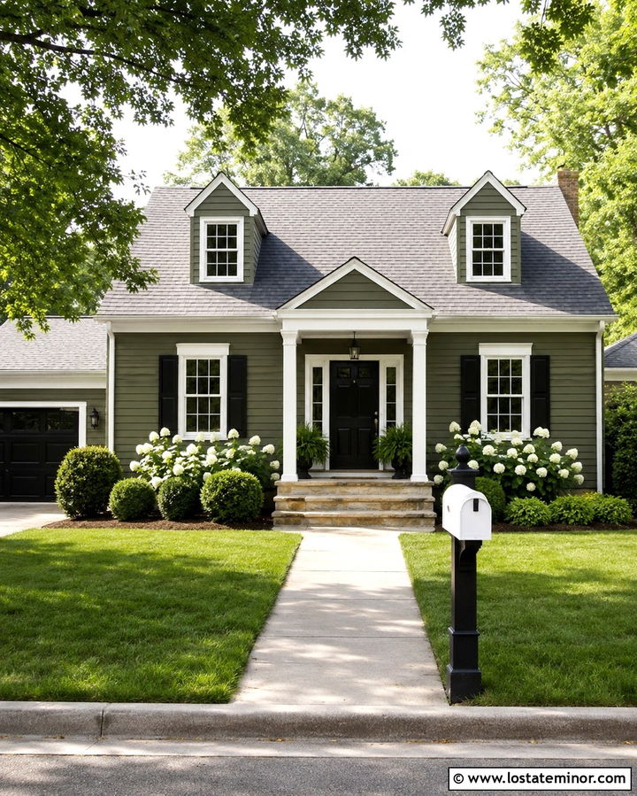 Olive Green House With White Mailbox And Black Post - 30 Olive Green House Design With Mailbox Ideas