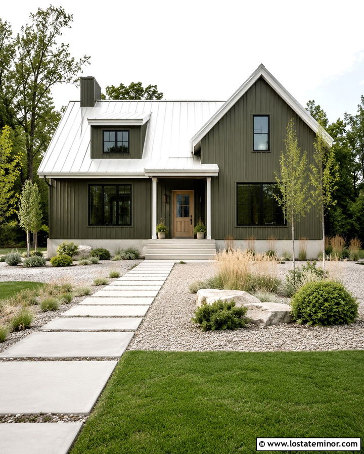 Olive Green House With White Metal Roof - 30 Olive Green House Design With Roof Ideas