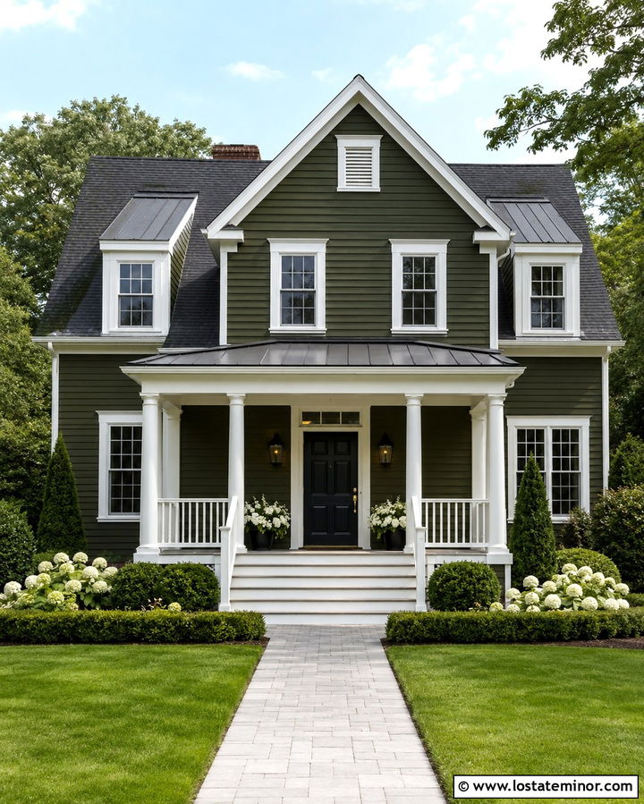 Olive Green House With White Steps - 30 Olive Green House Design With Steps Ideas
