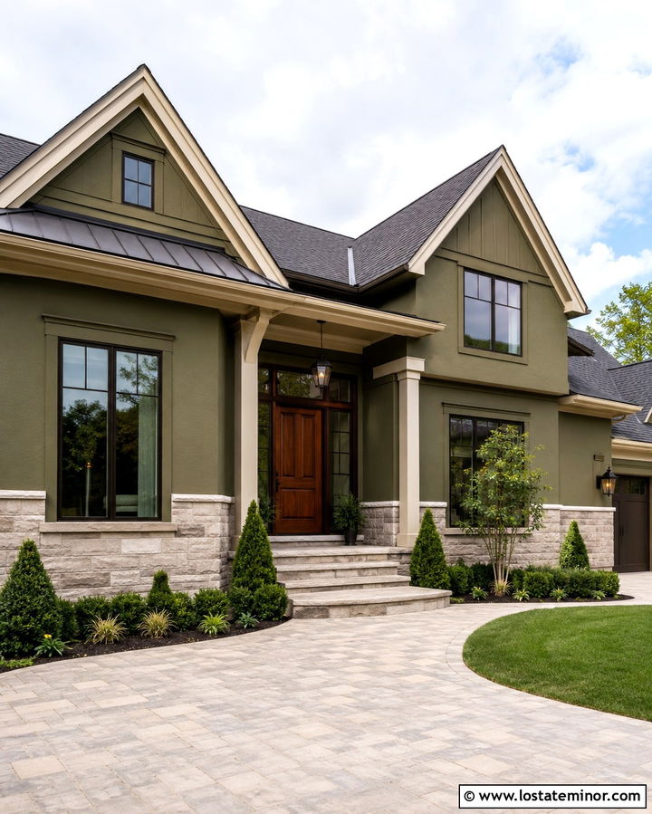 Olive Green House With White Stone Wainscoting - 30 Olive Green House Design With Wainscoting Ideas