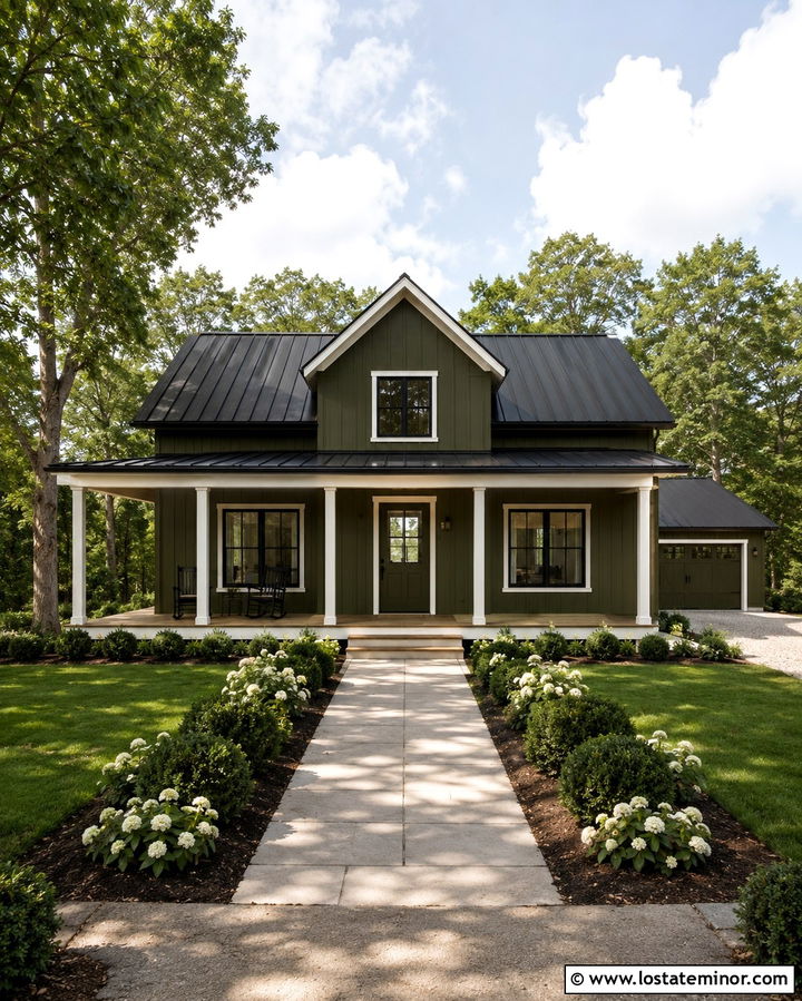 Olive Green House With White Trim And Black Roof - 30 Olive Green House Design With Dutch Door Ideas