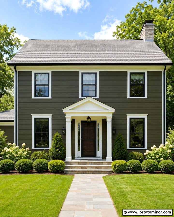 Olive Green House With White Trim And Black Screen Door - 30 Olive Green House Design With Screen Door Ideas