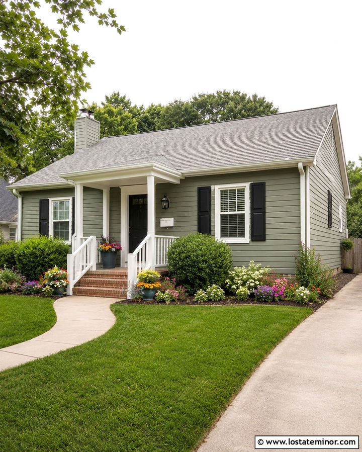 Olive Green House With White Wall Mailbox - 30 Olive Green House Design With Mailbox Ideas
