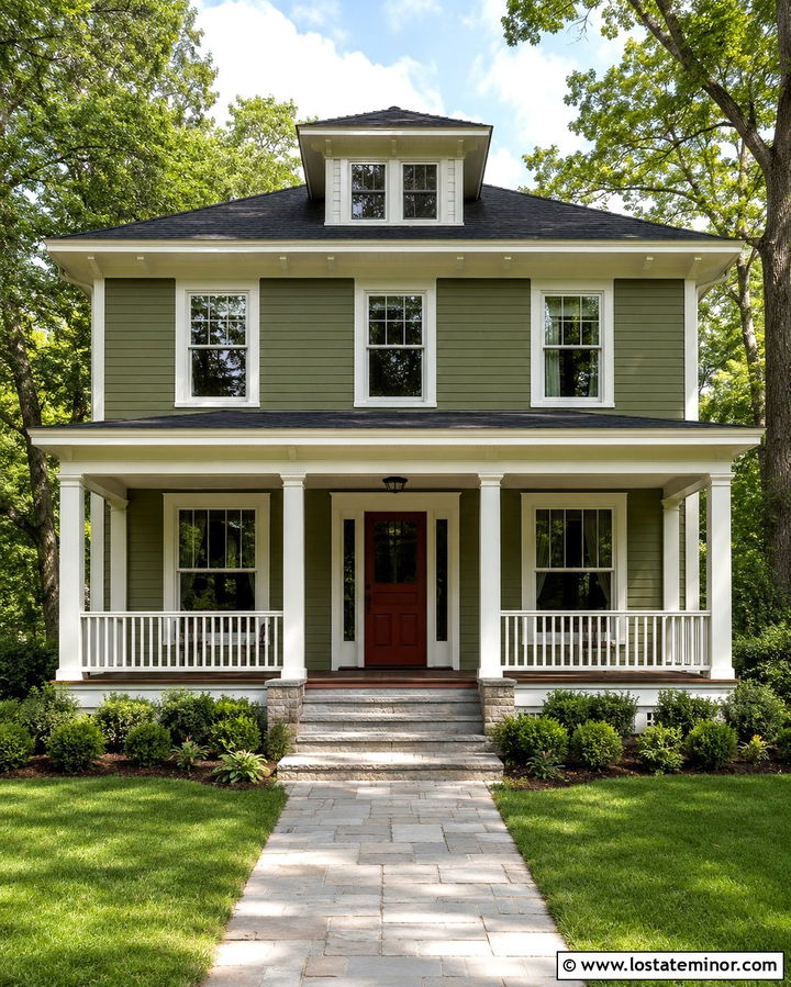 Olive Green House With White Window Trim - 30 Olive Green House Design With Trim Ideas