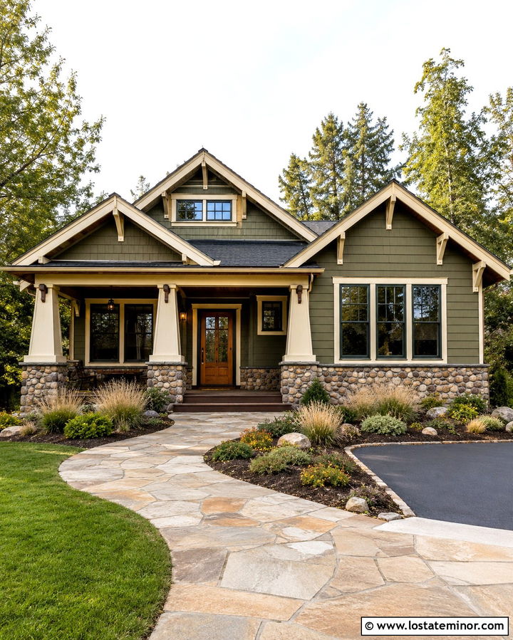 Olive Green House With Wood Look Storm Door - 30 Olive Green House Design With Storm Door Ideas