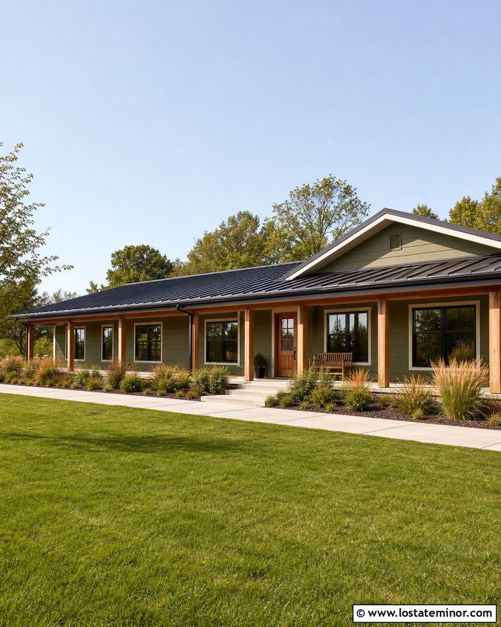 Olive Green House With Wraparound Awning - 30 Olive Green House Design With Awning Ideas