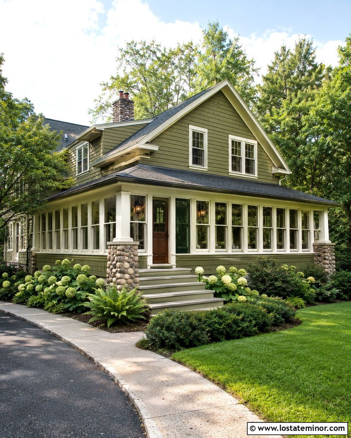 Olive Green House With Wraparound Sunroom - 30 Olive Green House Design With Sunroom Ideas
