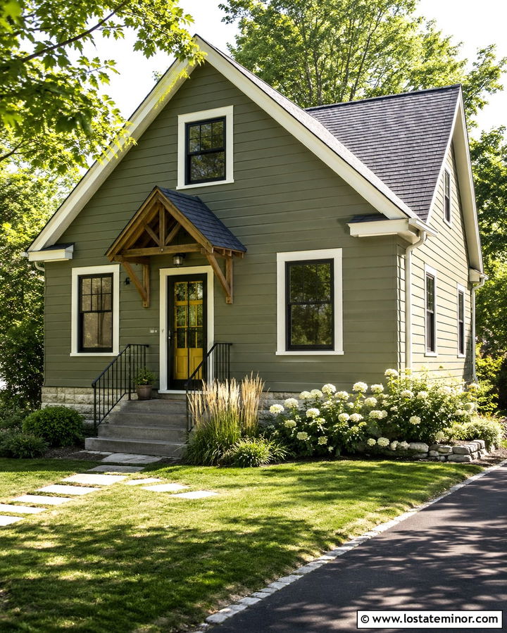 Olive Green House With Yellow Front Door And Storm Door - 30 Olive Green House Design With Storm Door Ideas