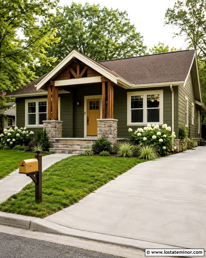 Olive Green House With Yellow Mailbox - 30 Olive Green House Design With Mailbox Ideas