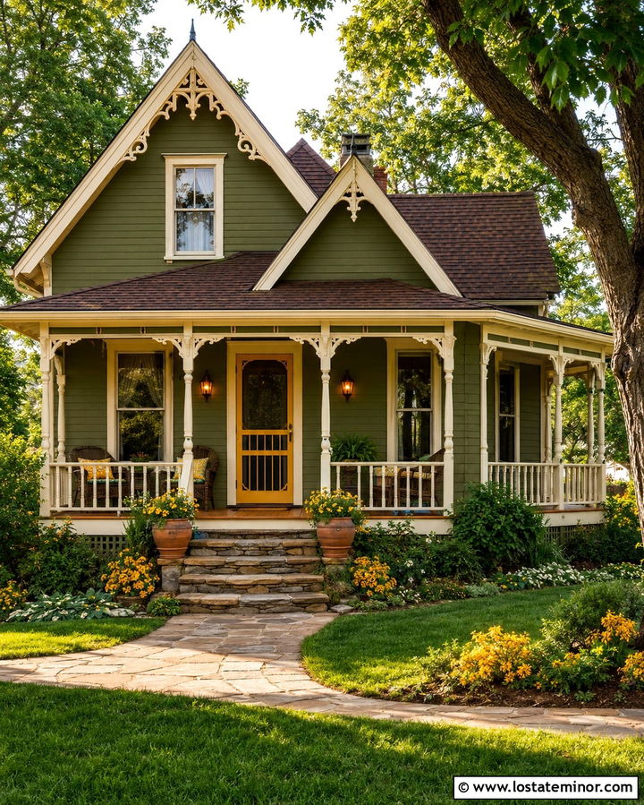 Olive Green House With Yellow Screen Door - 30 Olive Green House Design With Screen Door Ideas
