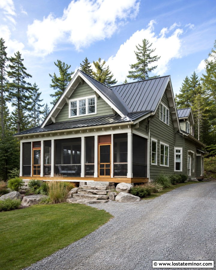 Olive Green Lake House With Screened Front Porch - 30 Olive Green House Design With Front Porch Ideas