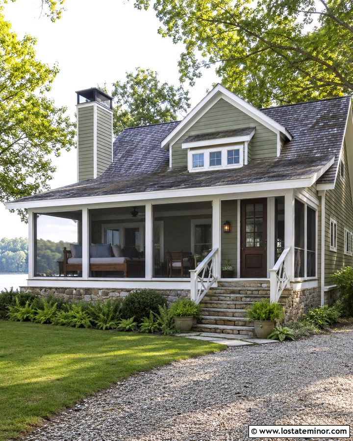 Olive Green Lake House With Screened Porch Daybed - 30 Olive Green House Design With Daybed Ideas