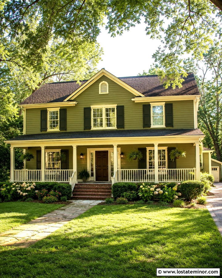 Olive Green Lap Siding With Cream Window Frames - 30 Olive Green House Design With Window Frames Ideas