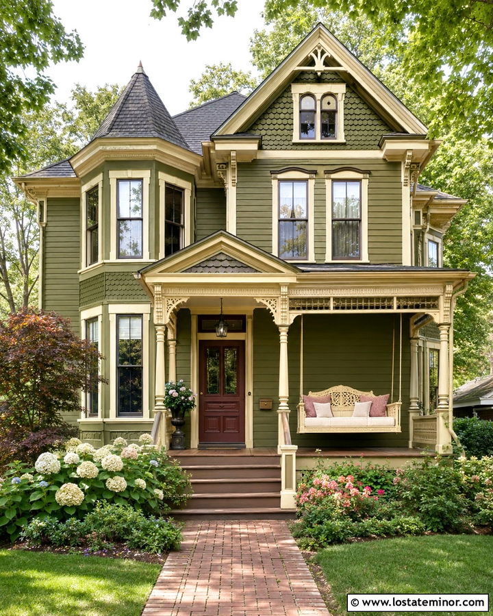 Olive Green Mediterranean House With Canopy Daybed - 30 Olive Green House Design With Daybed Ideas