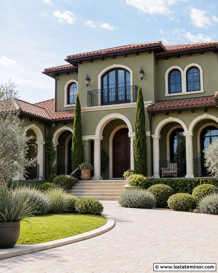Olive Green Mediterranean House With Limestone - 30 Olive Green House Design With Accents Ideas