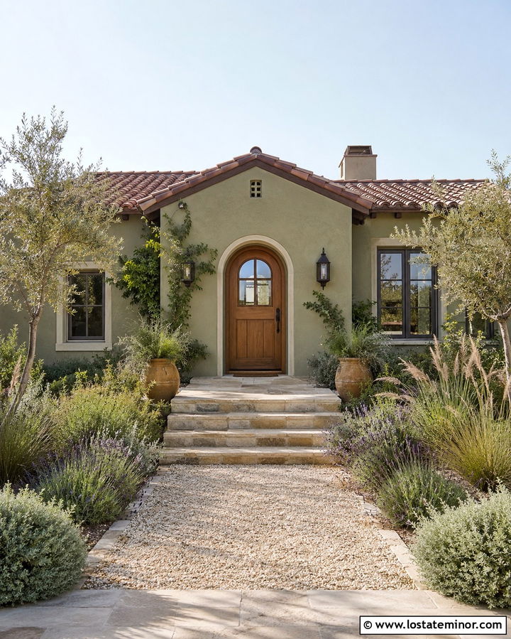 Olive Green Mediterranean House With Terracotta Dutch Door - 30 Olive Green House Design With Dutch Door Ideas