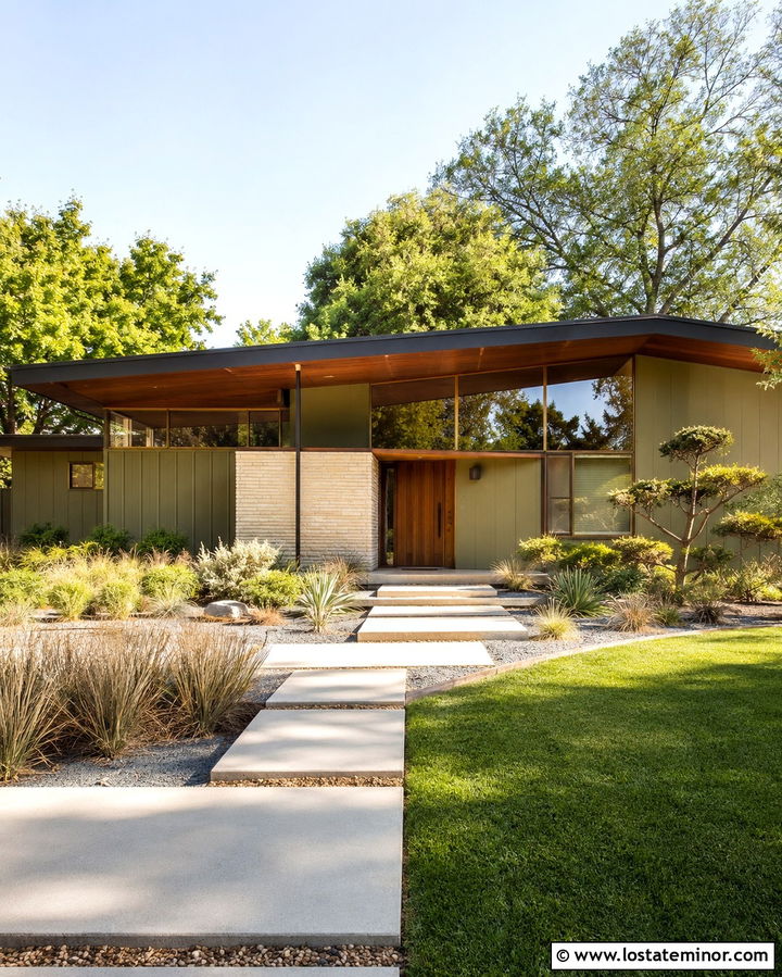 Olive Green Midcentury House With Brass Window Frames - 30 Olive Green House Design With Window Frames Ideas