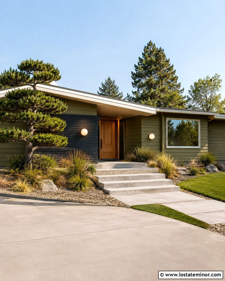 Olive Green Midcentury House With Globe Lights - 30 Olive Green House Design With Lighting Ideas