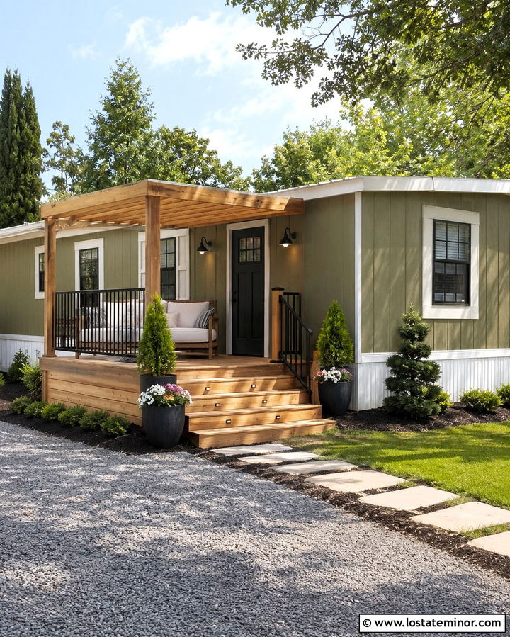 Olive Green Mobile Home With Front Deck Daybed - 30 Olive Green House Design With Daybed Ideas