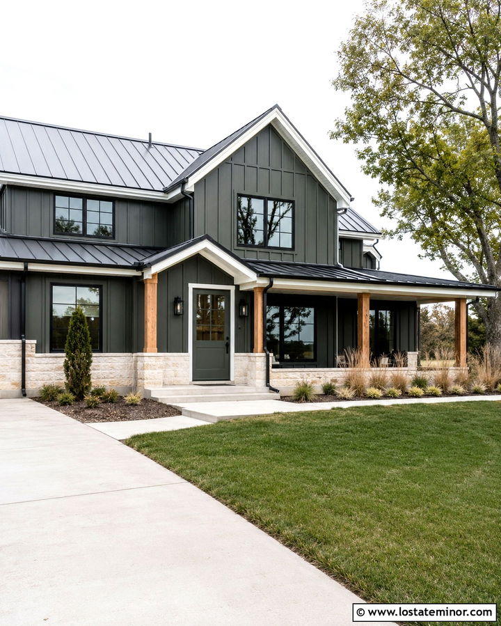 Olive Green Modern Farmhouse With Glass Dutch Door - 30 Olive Green House Design With Dutch Door Ideas