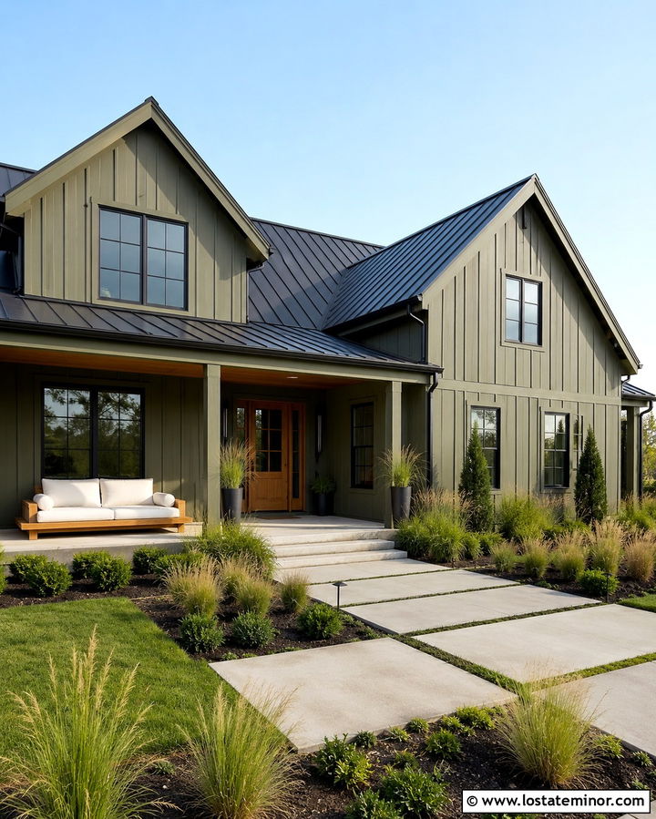 Olive Green Modern Farmhouse With Platform Daybed - 30 Olive Green House Design With Daybed Ideas