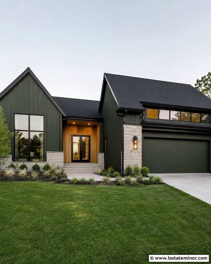 Olive Green Modern House With Asphalt Shingles - 30 Olive Green House Design With Shingles Ideas