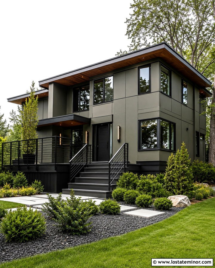 Olive Green Modern House With Black Deck - 30 Olive Green House Design With Deck Ideas
