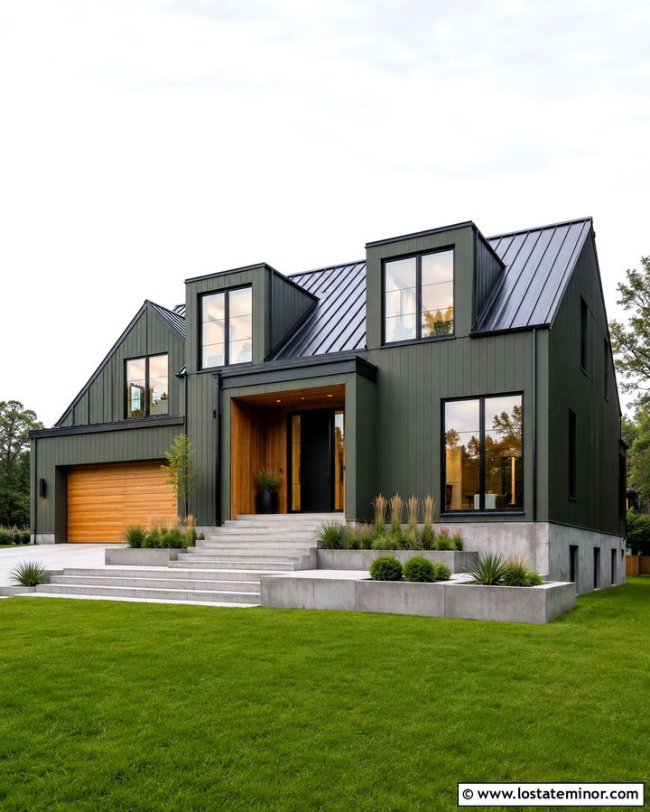 Olive Green Modern House With Box Dormers - 30 Olive Green House Design With Dormers Ideas