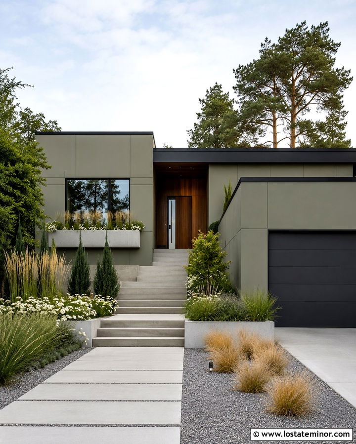 Olive Green Modern House With Concrete Window Boxes - 30 Olive Green House Design With Window Boxes Ideas