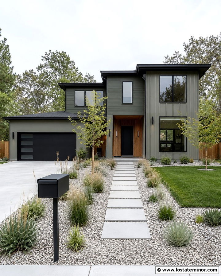 Olive Green Modern House With Steel Mailbox - 30 Olive Green House Design With Mailbox Ideas