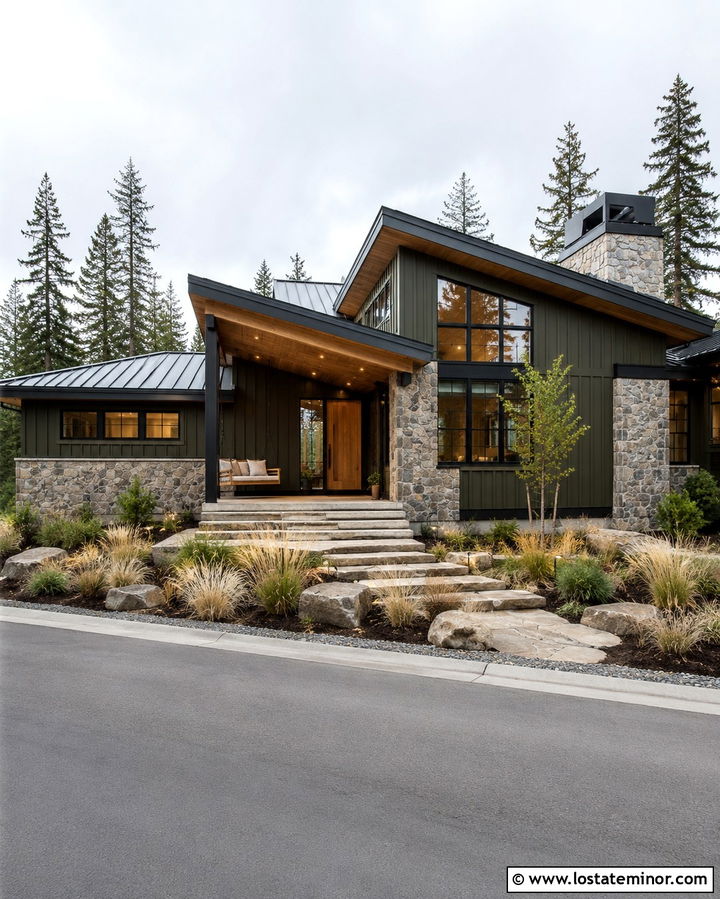 Olive Green Modern Rustic House With Swing - 30 Olive Green House Design With Swing Ideas