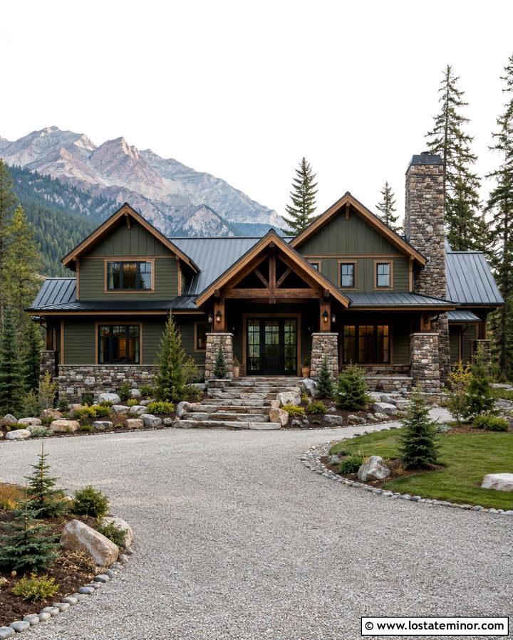 Olive Green Mountain House Siding With Timber - 30 Olive Green House Design With Siding Ideas