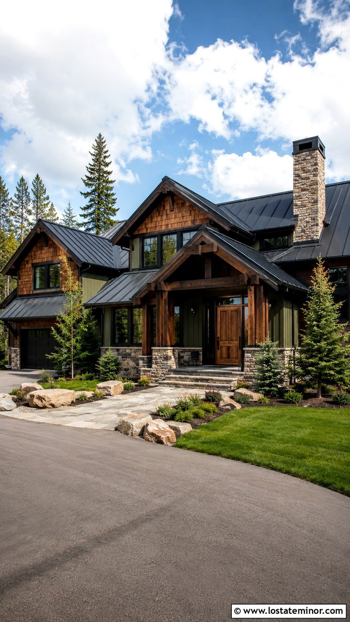 Olive Green Mountain House With Cedar Shake And Stone - 30 Olive Green House Design With Cedar Shake Ideas