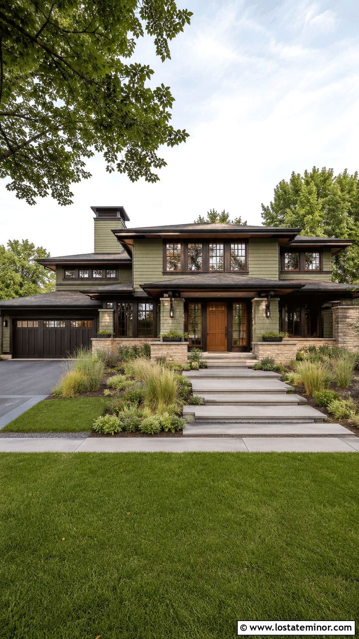 Olive Green Prairie House With Cedar Shake Accents - 30 Olive Green House Design With Cedar Shake Ideas