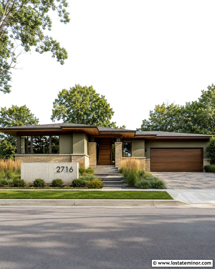 Olive Green Prairie House With Concrete House Numbers - 30 Olive Green House Design With House Numbers Ideas