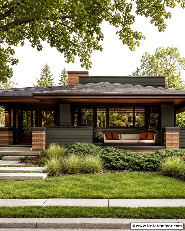 Olive Green Prairie House With Corner Daybed - 30 Olive Green House Design With Daybed Ideas