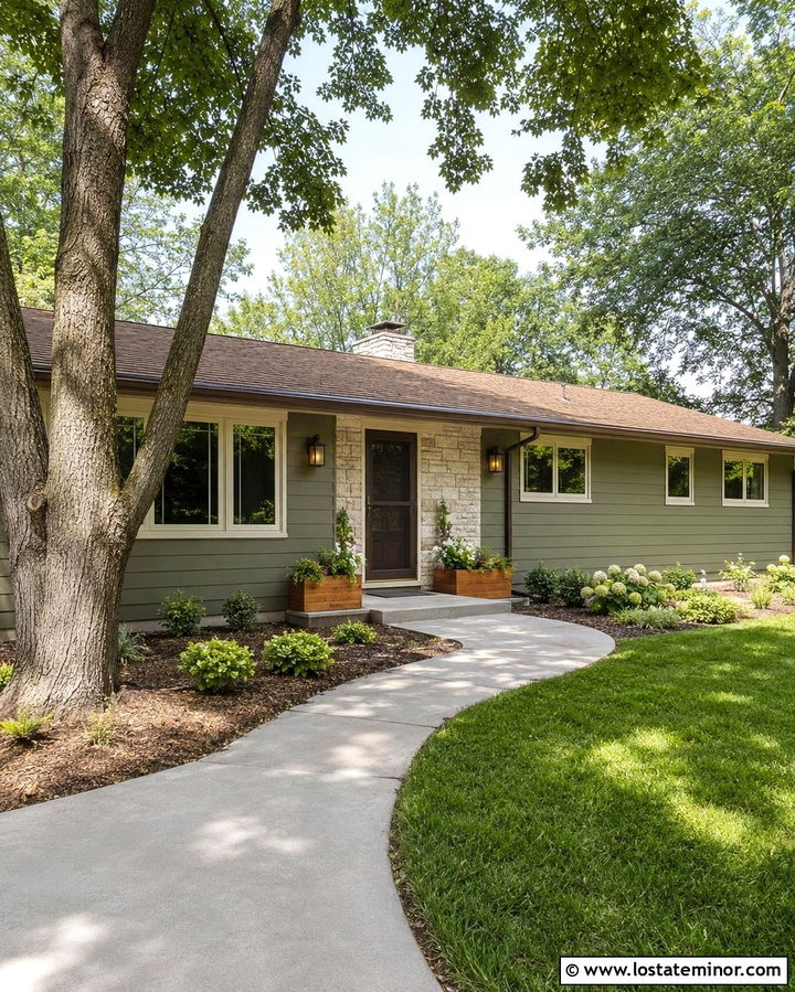 Olive Green Ranch House With Bronze Screen Door - 30 Olive Green House Design With Screen Door Ideas