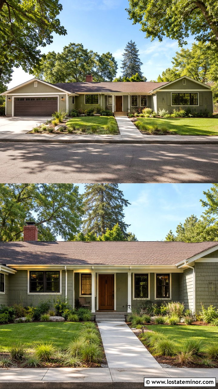 Olive Green Ranch House With Cedar Shake Garage - 30 Olive Green House Design With Cedar Shake Ideas