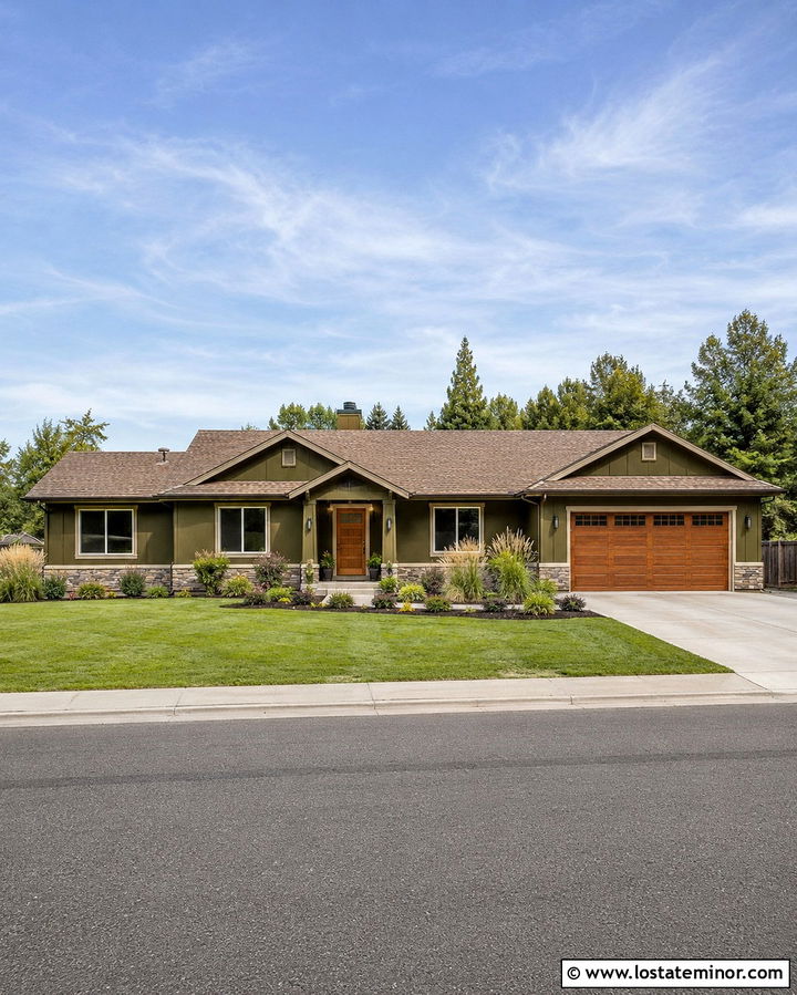 Olive Green Ranch House With Driftwood Shingles - 30 Olive Green House Design With Shingles Ideas