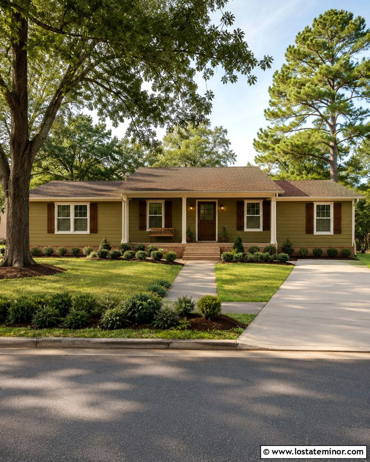 Olive Green Ranch House With Flush Mount Lights - 30 Olive Green House Design With Light Fixtures Ideas