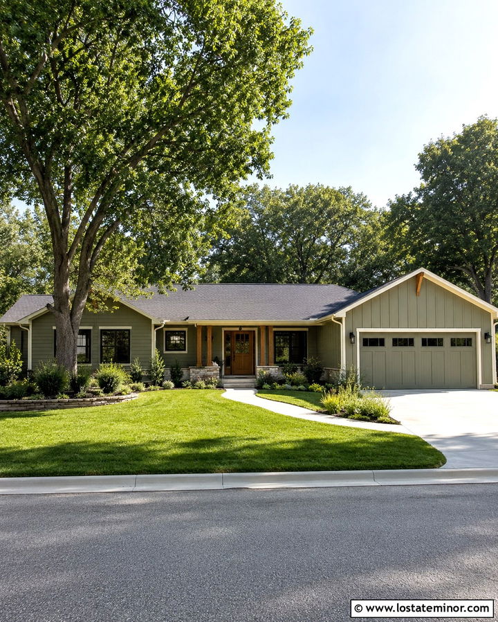 Olive Green Ranch House With Front Gable - 30 Olive Green House Design With Gables Ideas